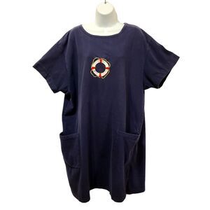 SunBay Swim Womens Cover Up Size L Blue Dress Pockets Embroidered Life Preserver